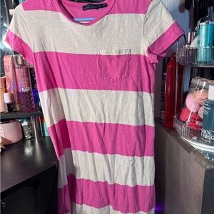 Joules Pink and White Striped Dress